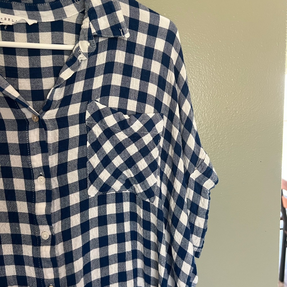 Jane and Delancey Navy and White Gingham Button-Down Shirt - Picture 3 of 4